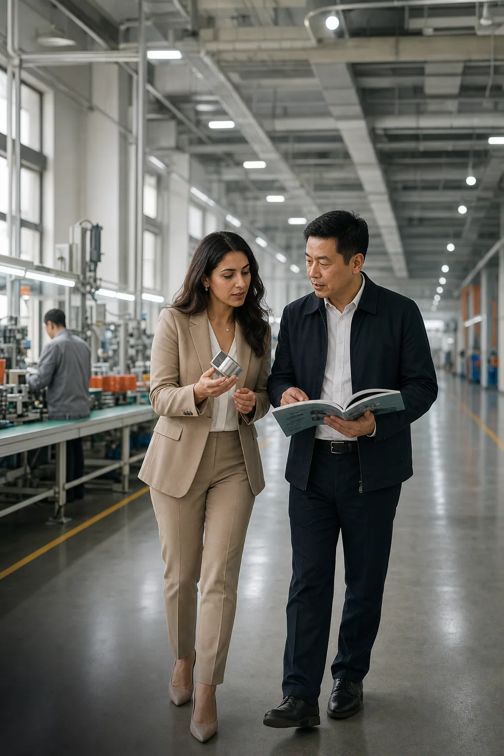 Entrepreneure marocaine en visite d'affaires dans une usine chinoise